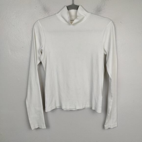Re/Done‎ Hanes Mock Neck Top Womens Small White Cotton Stretch Preppy Capsule - Picture 1 of 6